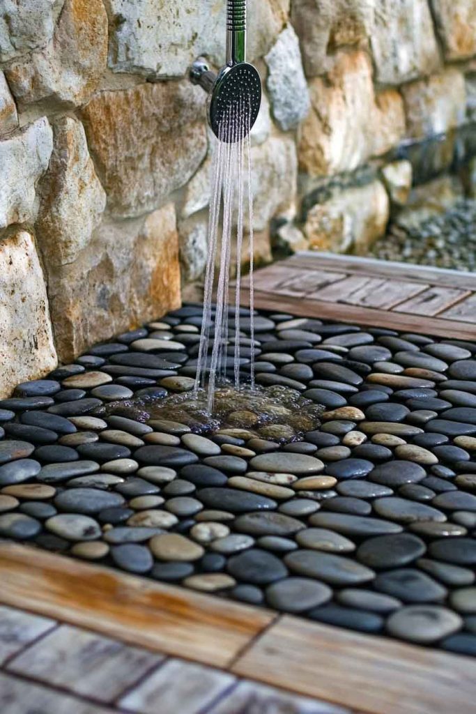 River Rock Outdoor Shower Pad