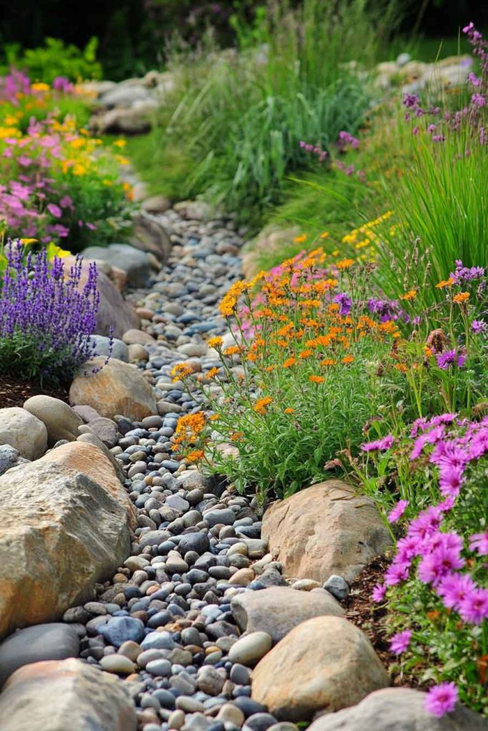 Mixed River Rock and Native Plant Garden