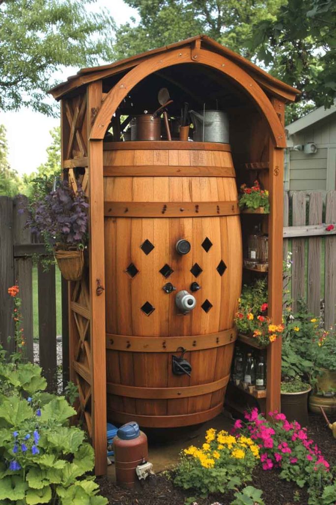 Rain Barrel Cover and Tool Storage