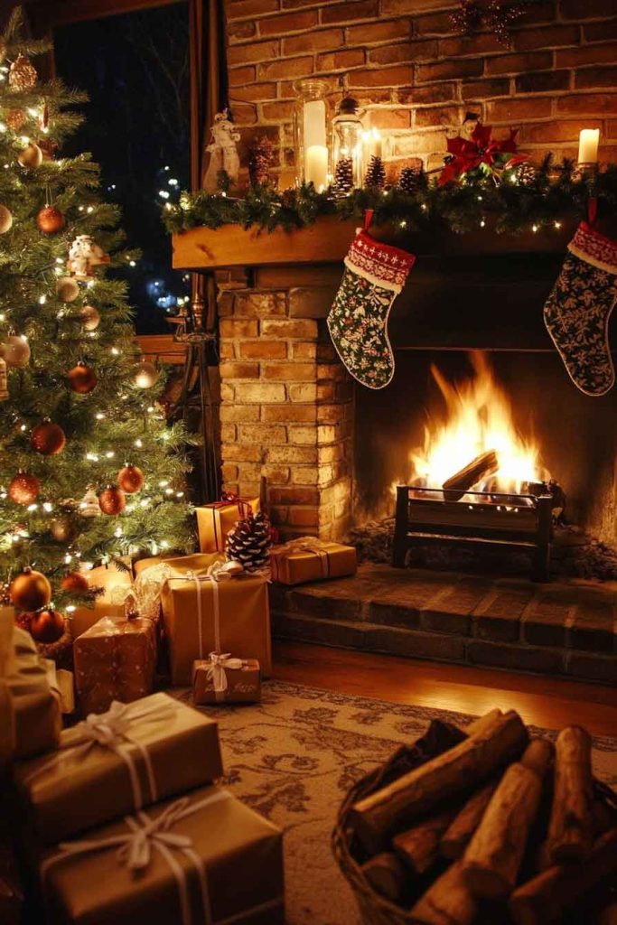This cozy cottage Christmas scene brings warmth and comfort to the home