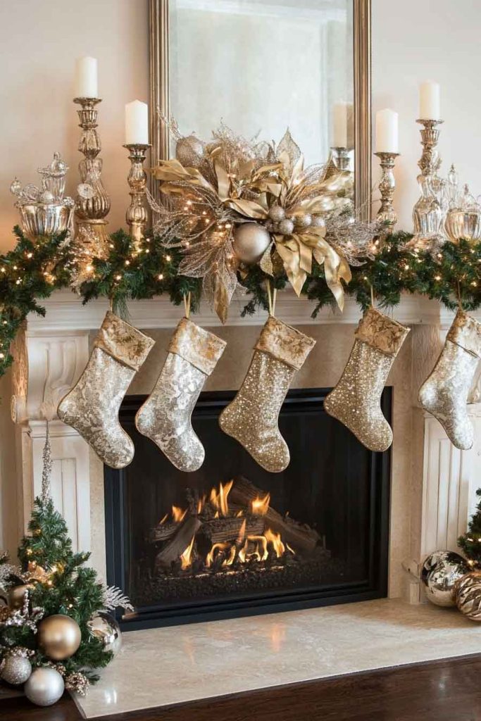 Glamorous Gold and Silver Fireplace