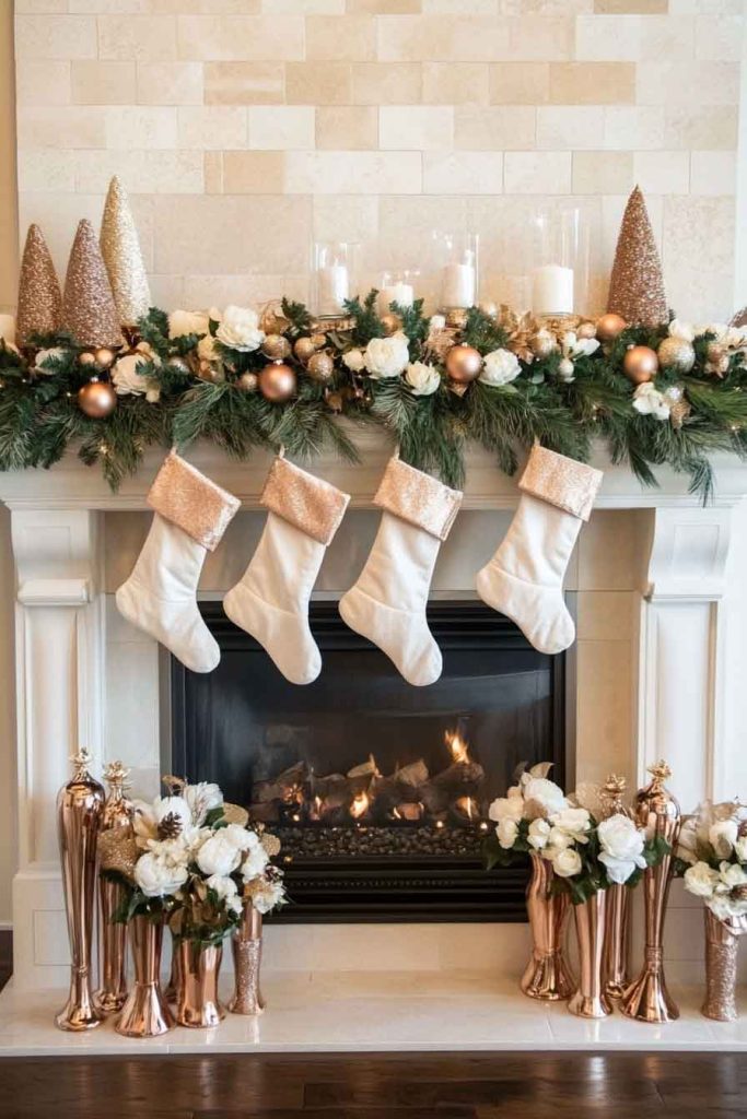 Copper and Cream Christmas Fireplace