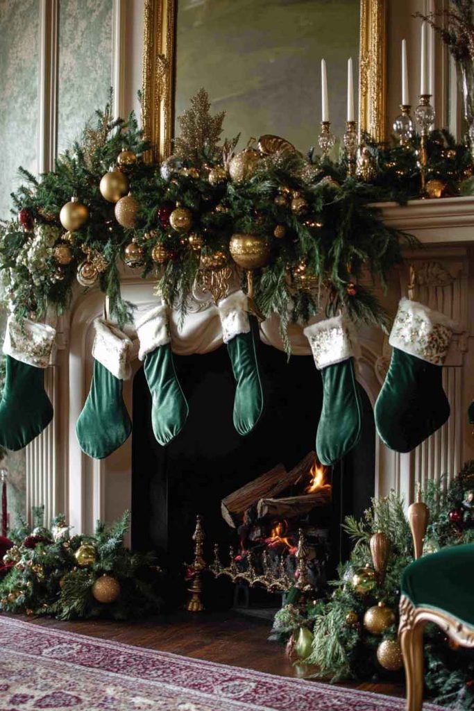 Luxe Emerald Green Christmas Fireplace