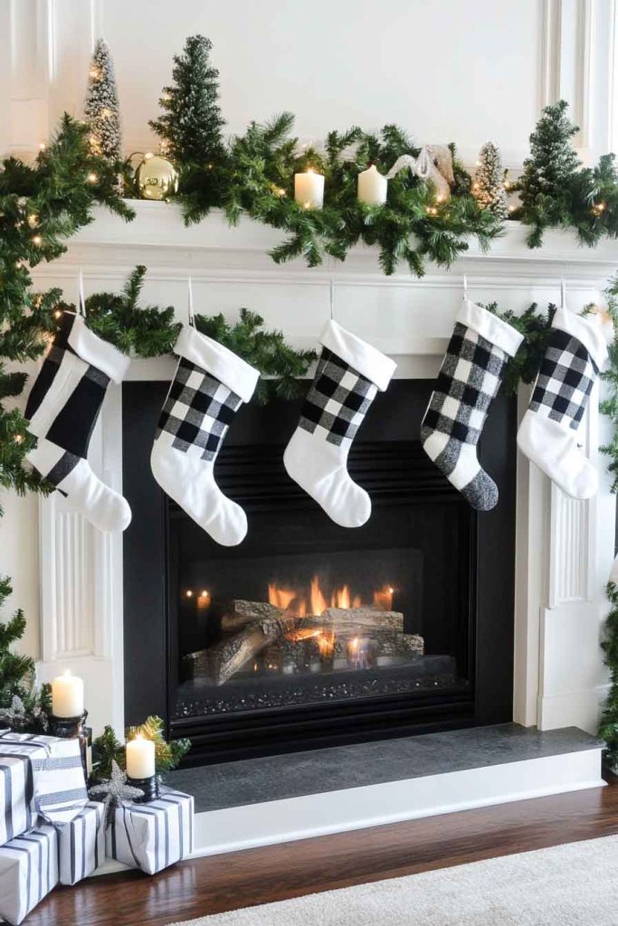 Black and White Christmas Fireplace