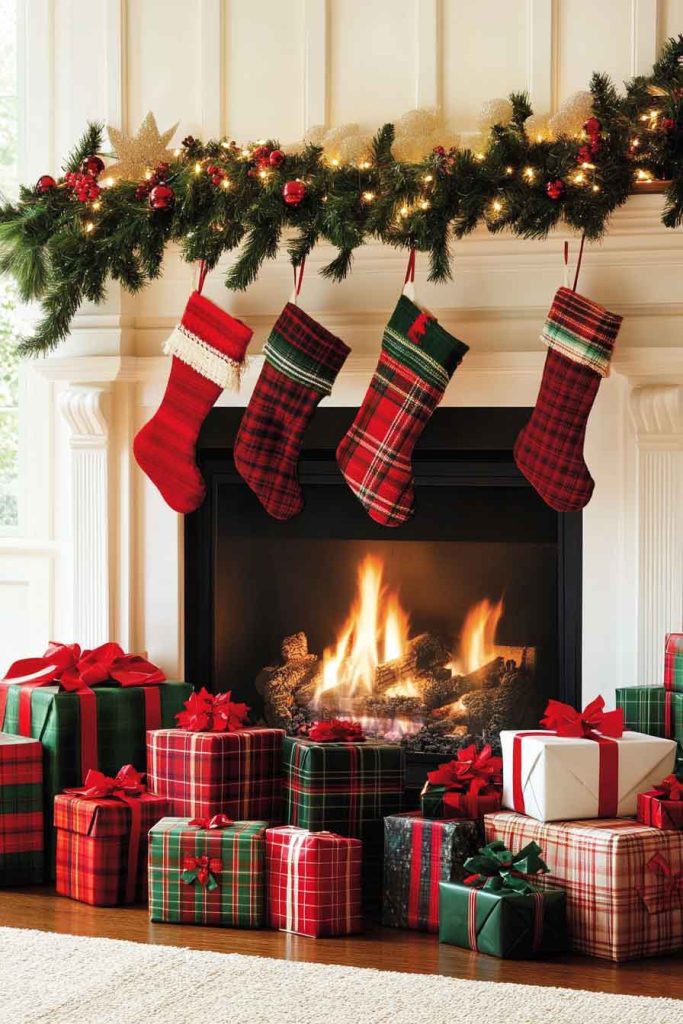 Plaid and Tartan Christmas Fireplace