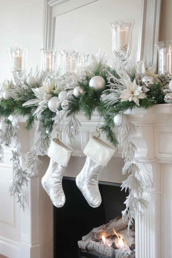 Silver and White Winter Fireplace