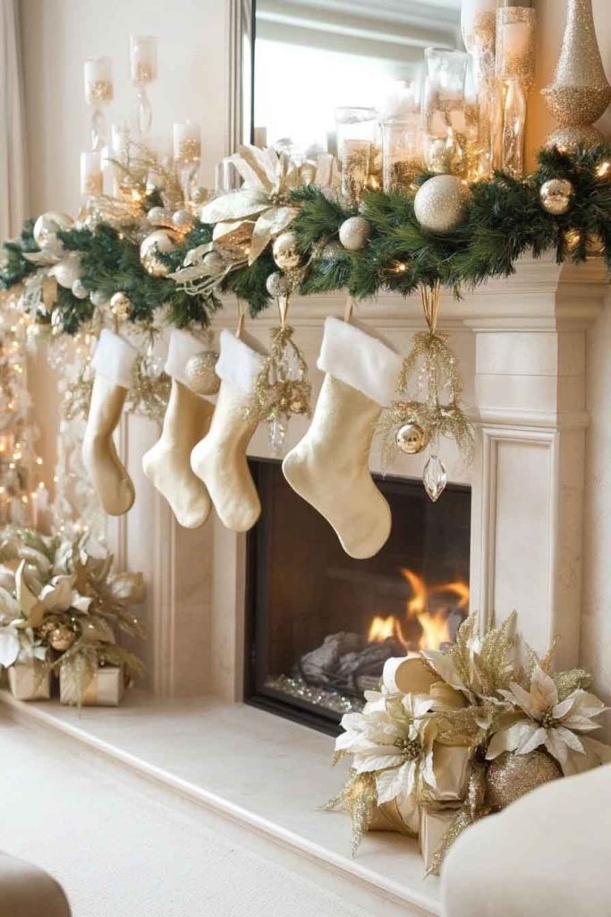 Elegant Champagne Christmas Fireplace