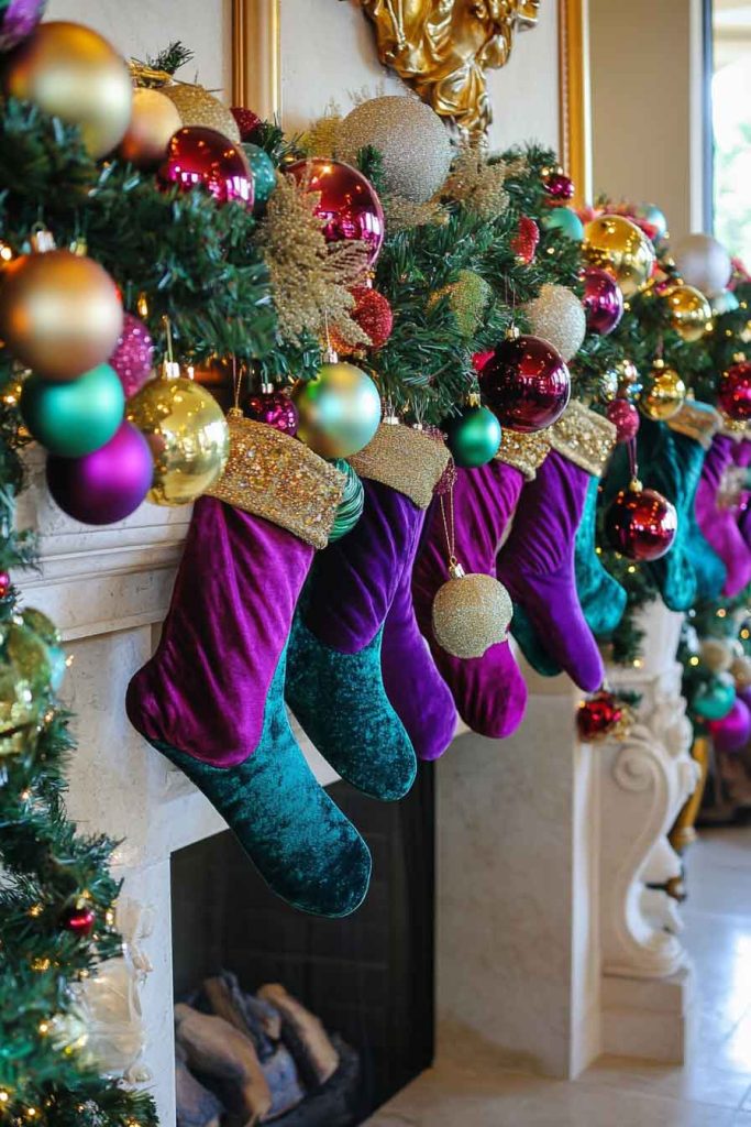 Jewel-Toned Opulent Christmas Fireplace