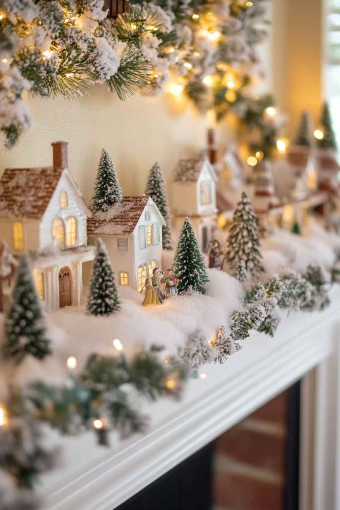 Snowy Village Christmas Fireplace