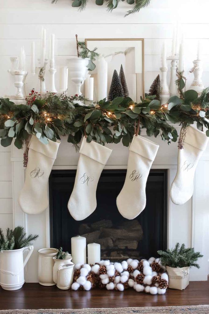 Magnolia and Cotton Christmas Fireplace