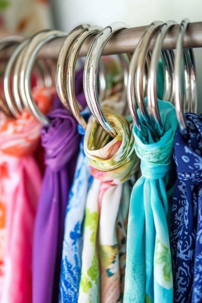 Use Shower Curtain Rings for Scarf Organization