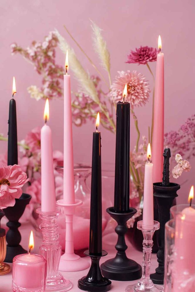 Pink Candles and Candle Holders