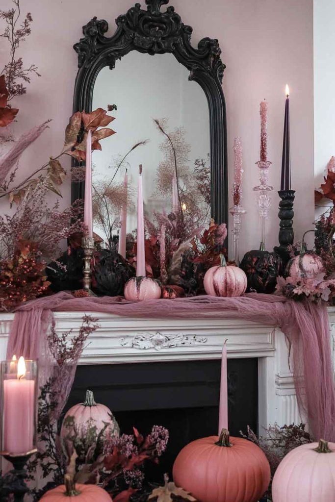 Pink Halloween Mantel Display