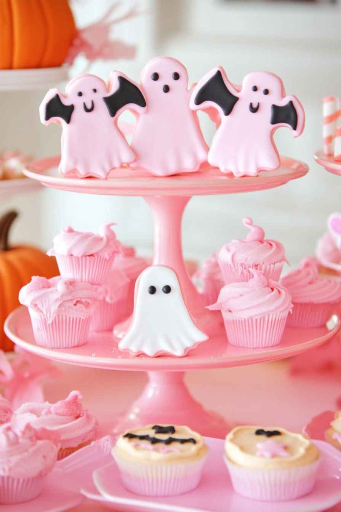 Pink Halloween Cookie and Dessert Display