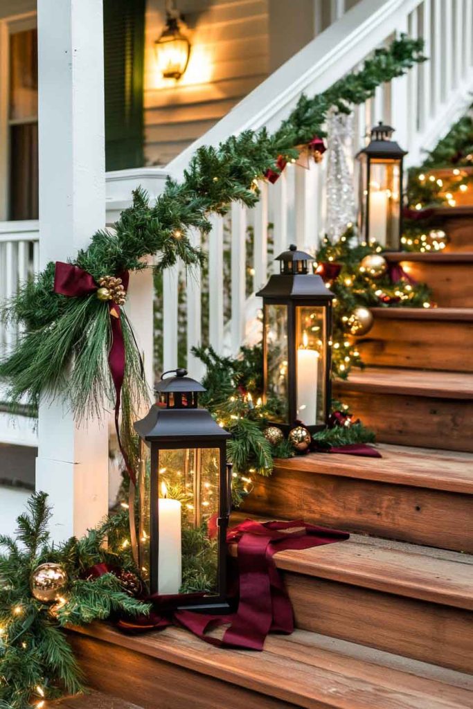 Front Porch Celebration with Lanterns and Greenery