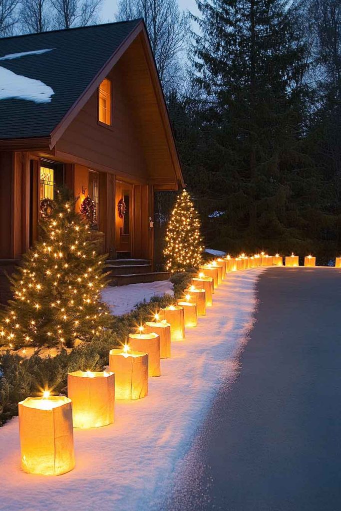Driveway Border with Luminarias and Pathway Lights