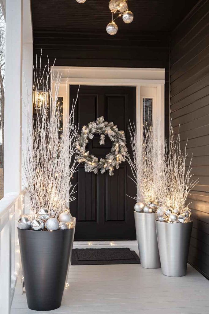Minimalist Porch Design with Modern Metal Planters