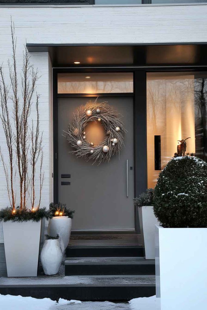 Contemporary Entrance with Modern Minimalist Wreath