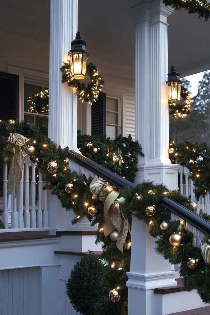 Wraparound Porch with Coordinated Garland and Lighting