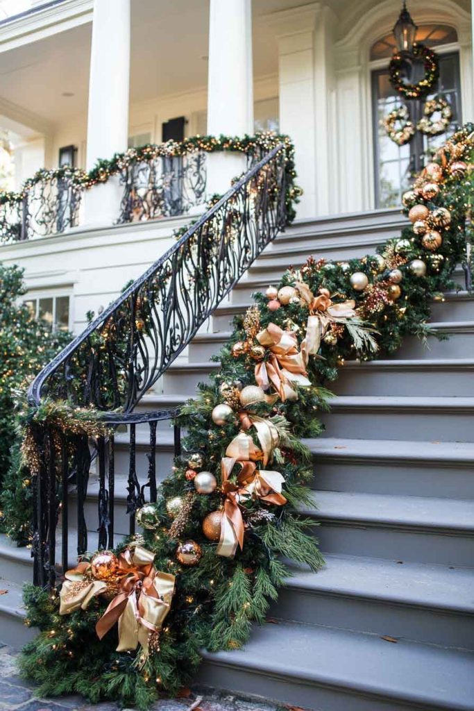Staircase Entry with Detailed Railing Garland