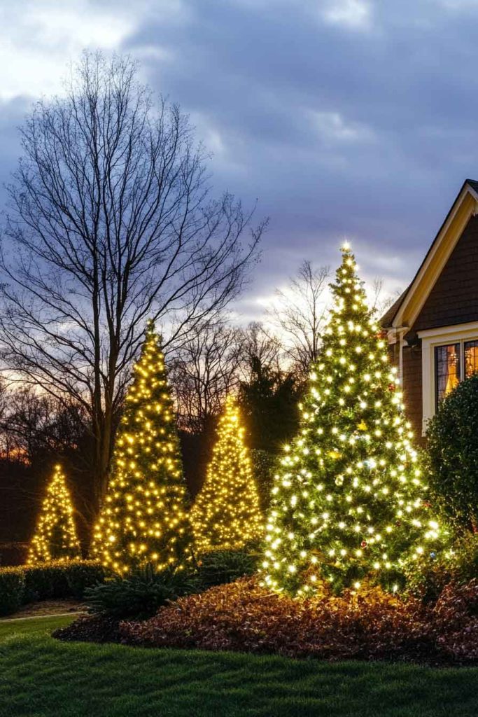 Outdoor Tree Display with Multilevel Lighting