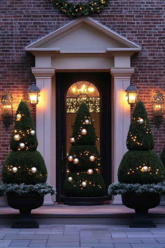 Entryway Topiary Pair with Coordinated Lighting