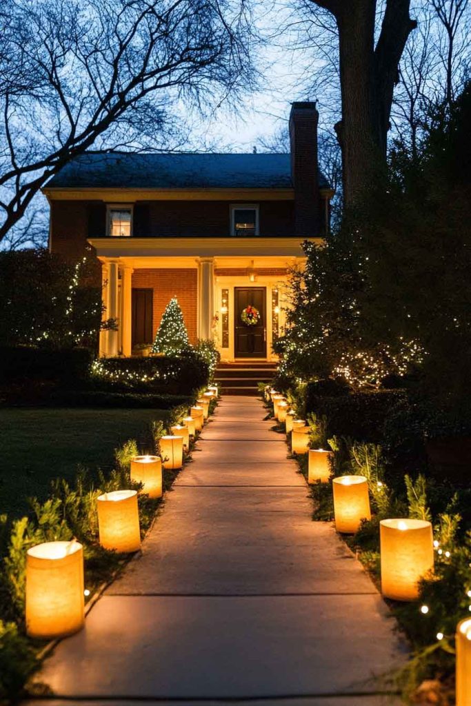 Pathway Lined with Luminarias and Greenery