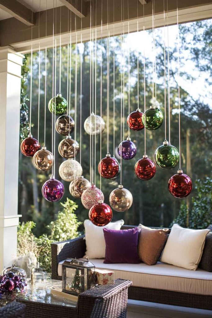 Hanging Ornament Displays from Porch Ceilings