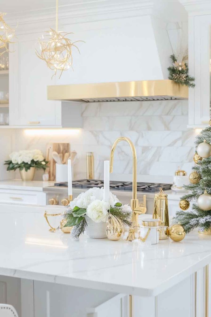 Elegant Gold and White Modern Kitchen