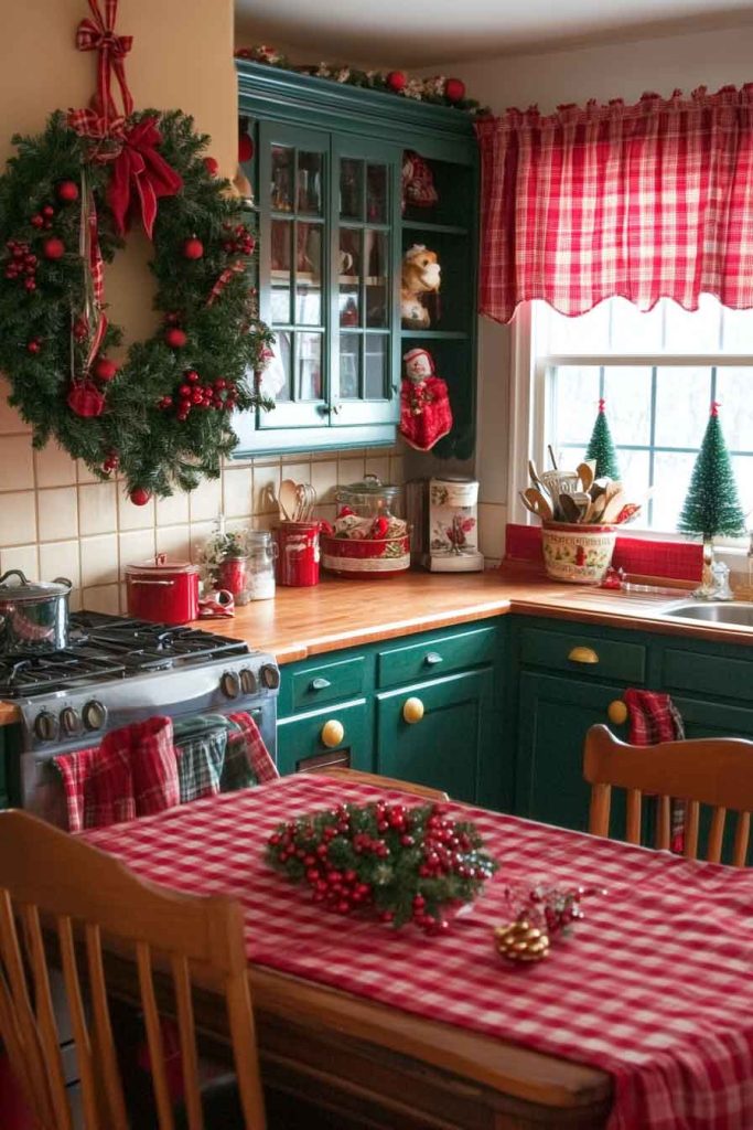 Traditional Green and Red Country Kitchen