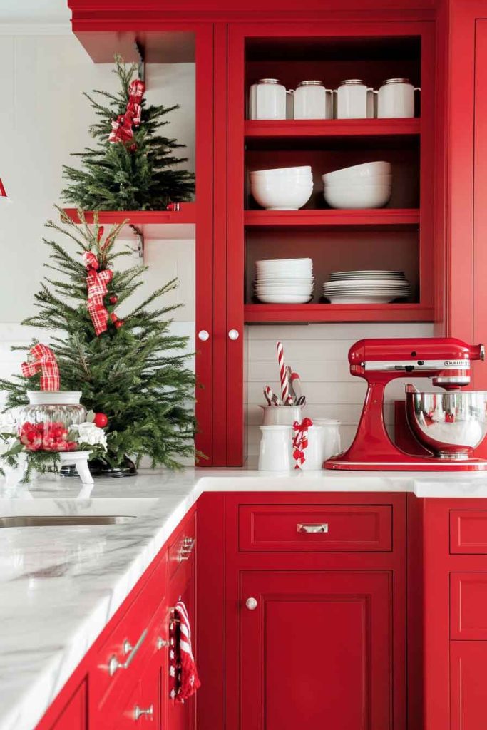 Festive Red Kitchen with White Accents