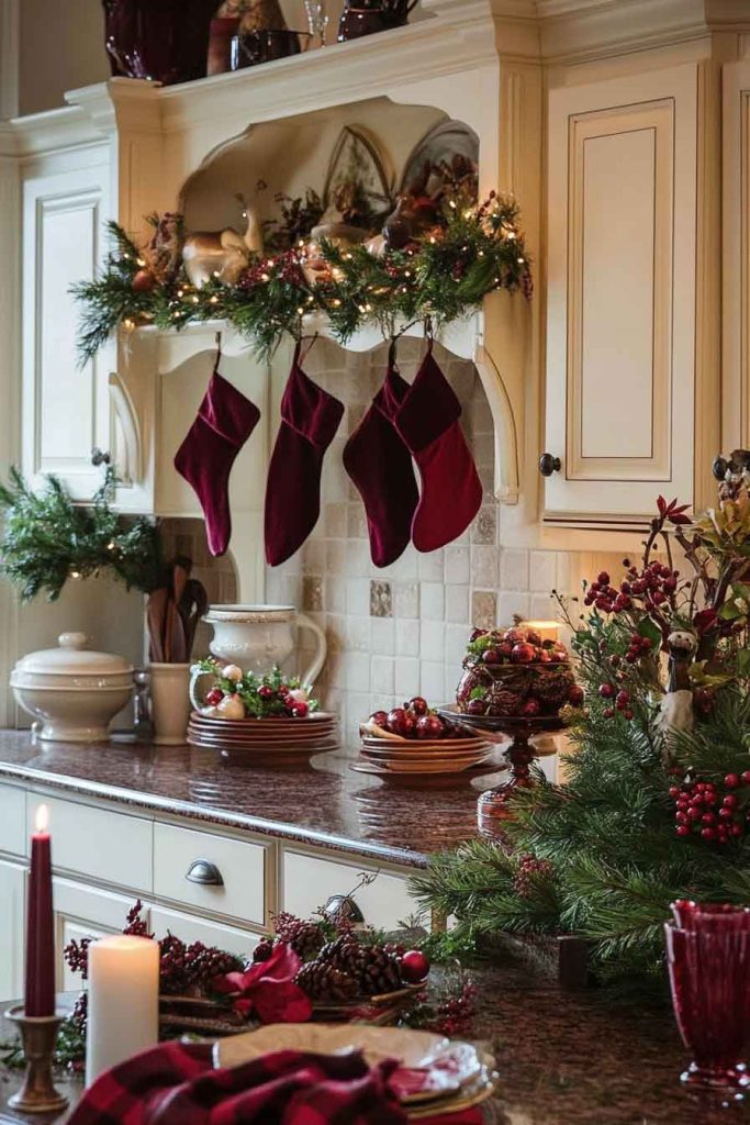 Warm Burgundy and Cream Kitchen
