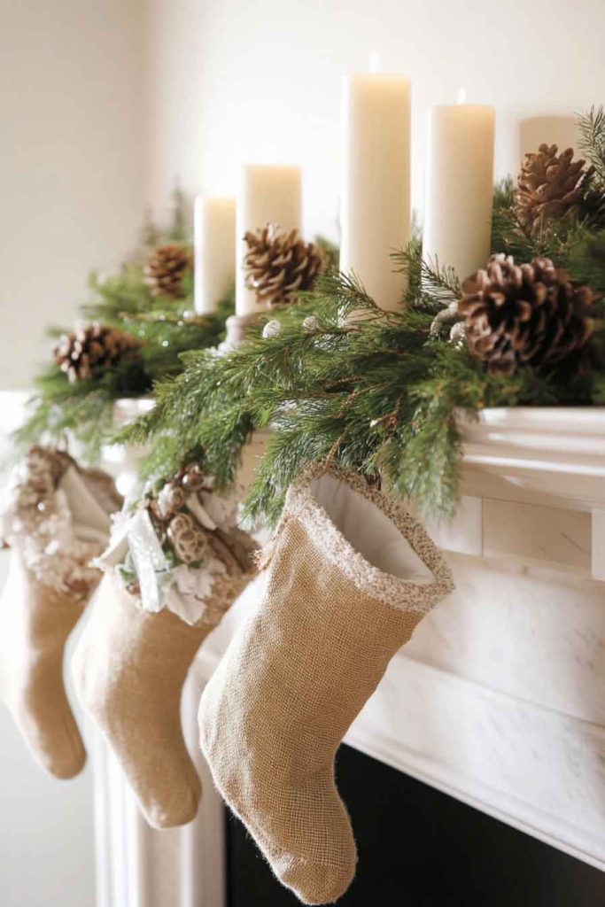 Natural Greenery and Pinecone Mantle