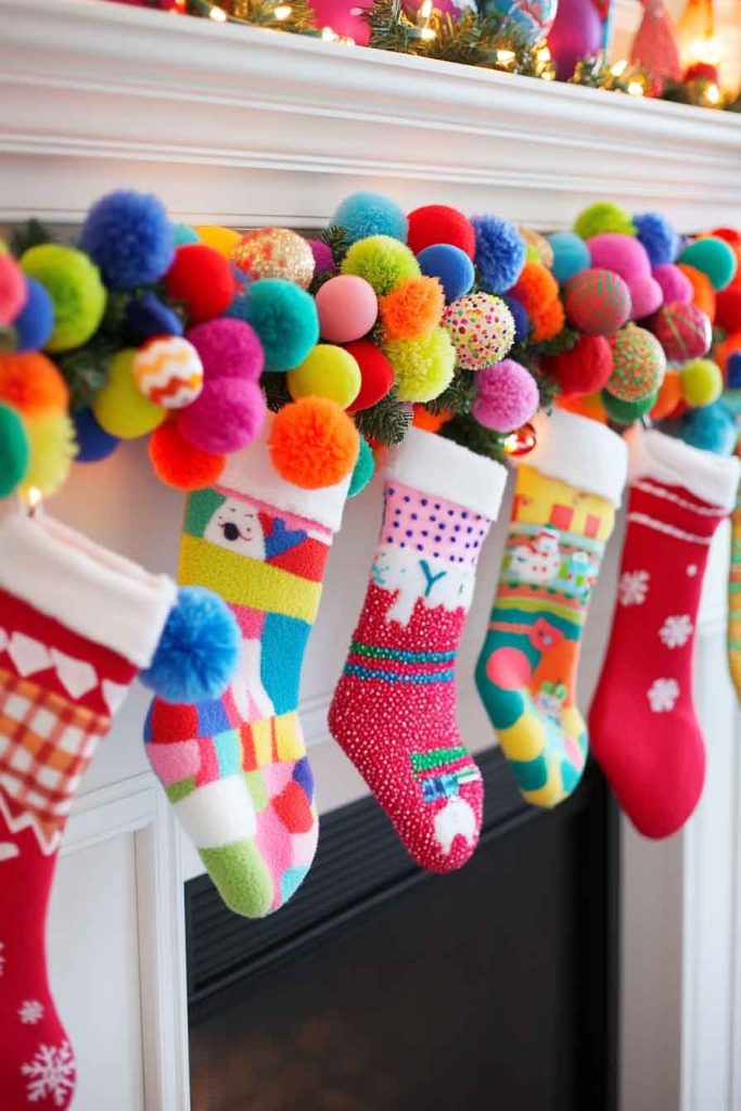 Kid-Friendly Colorful Christmas Mantle