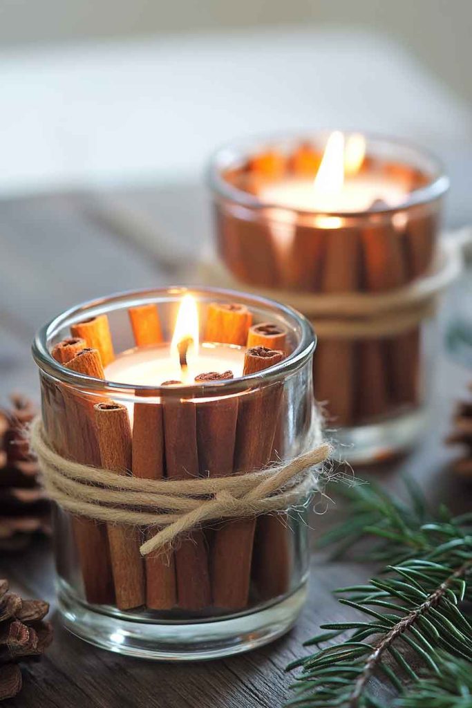 Cinnamon Stick Candle Holders with Twine