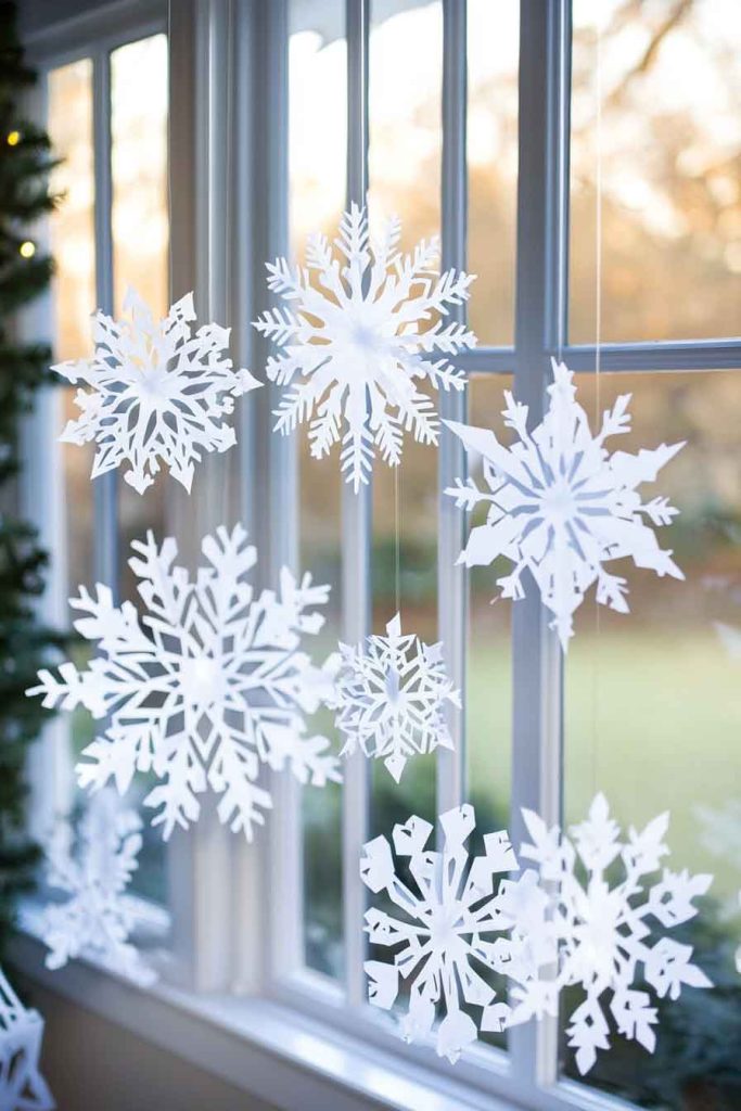 Paper Snowflake Window Decorations