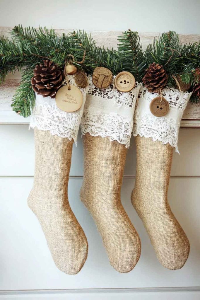 Burlap and Lace Christmas Stockings