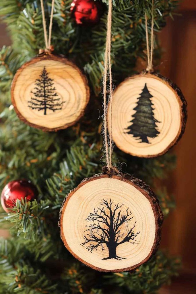 Wooden Slice Ornaments with Painted Designs