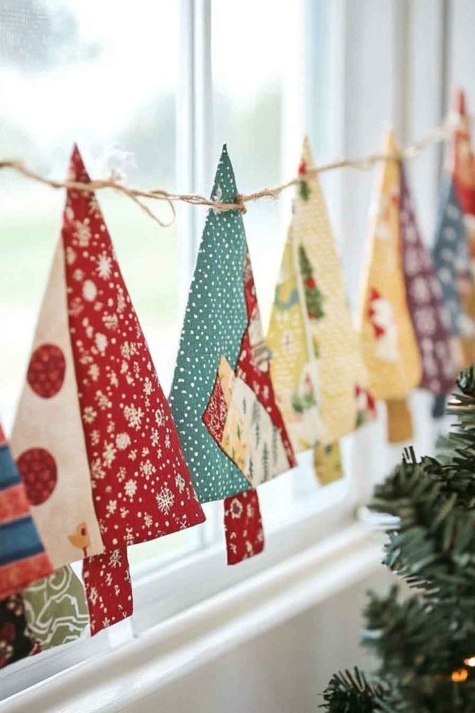 Fabric Scrap Christmas Tree Banner