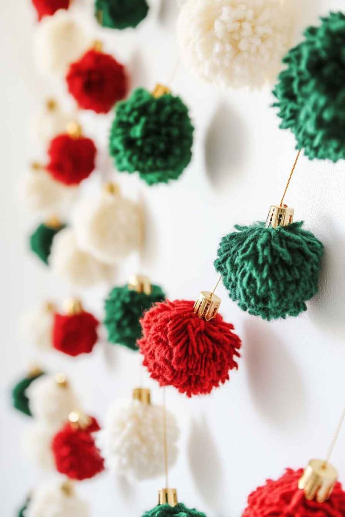 Pom-Pom Garland in Christmas Colors