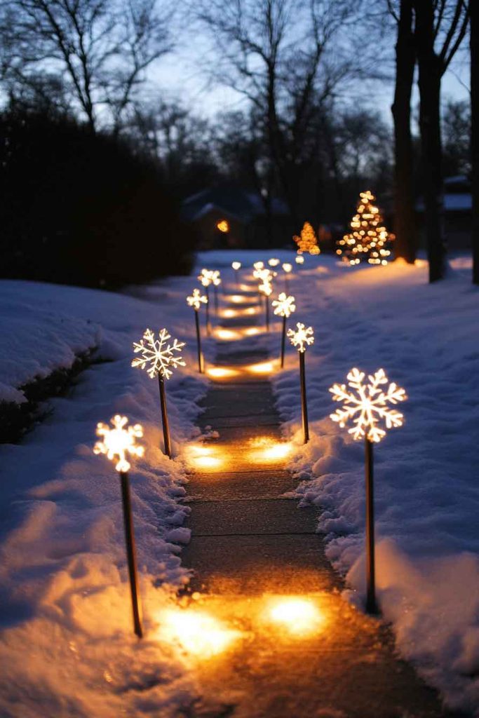 Pathway Lined with Solar Stake Lights