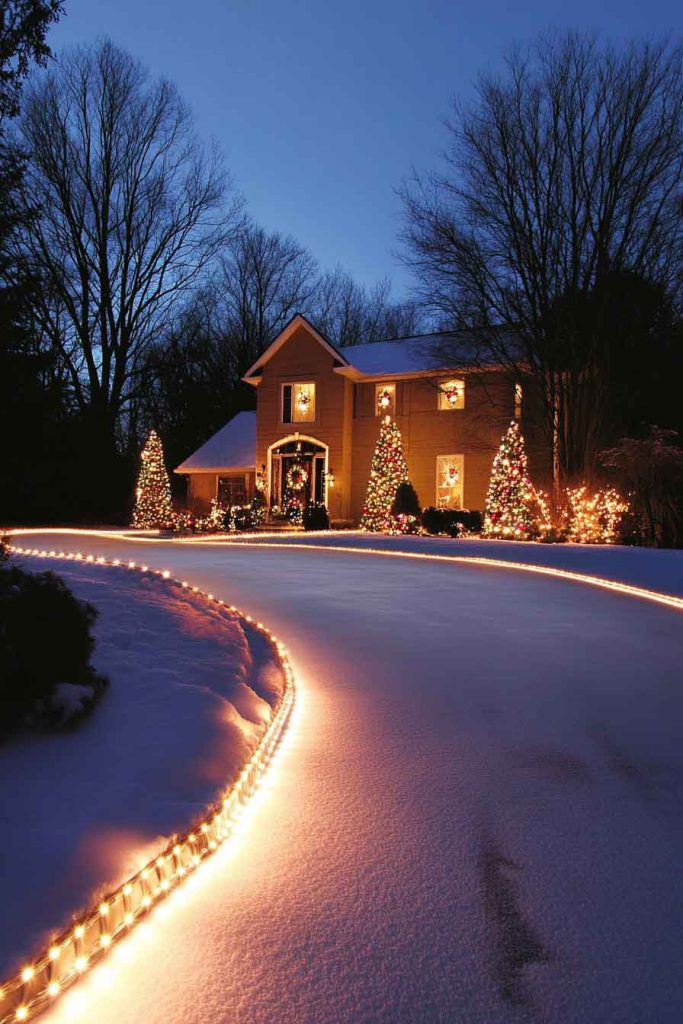 Rope Lights Lining Driveway Edges