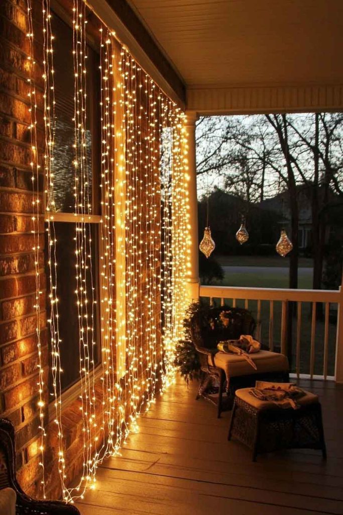 Cascading Light Curtains on Porch Facade