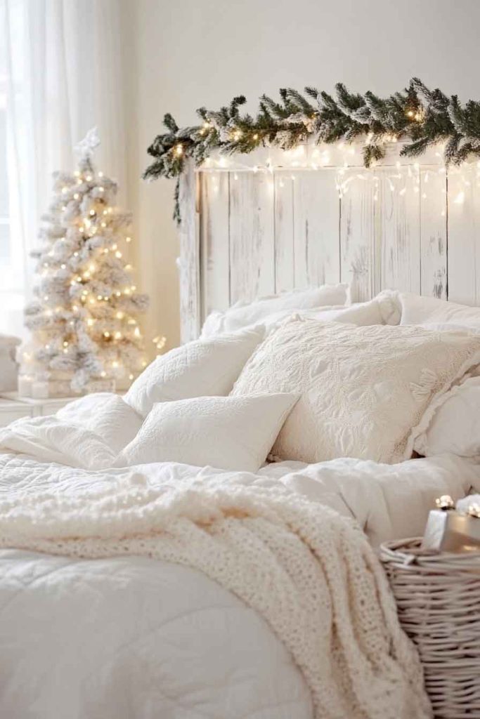 Cozy White Christmas Bedroom with Cream and Ivory Layers