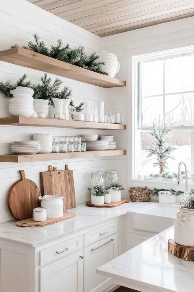 Scandinavian White Christmas Kitchen with Natural Wood