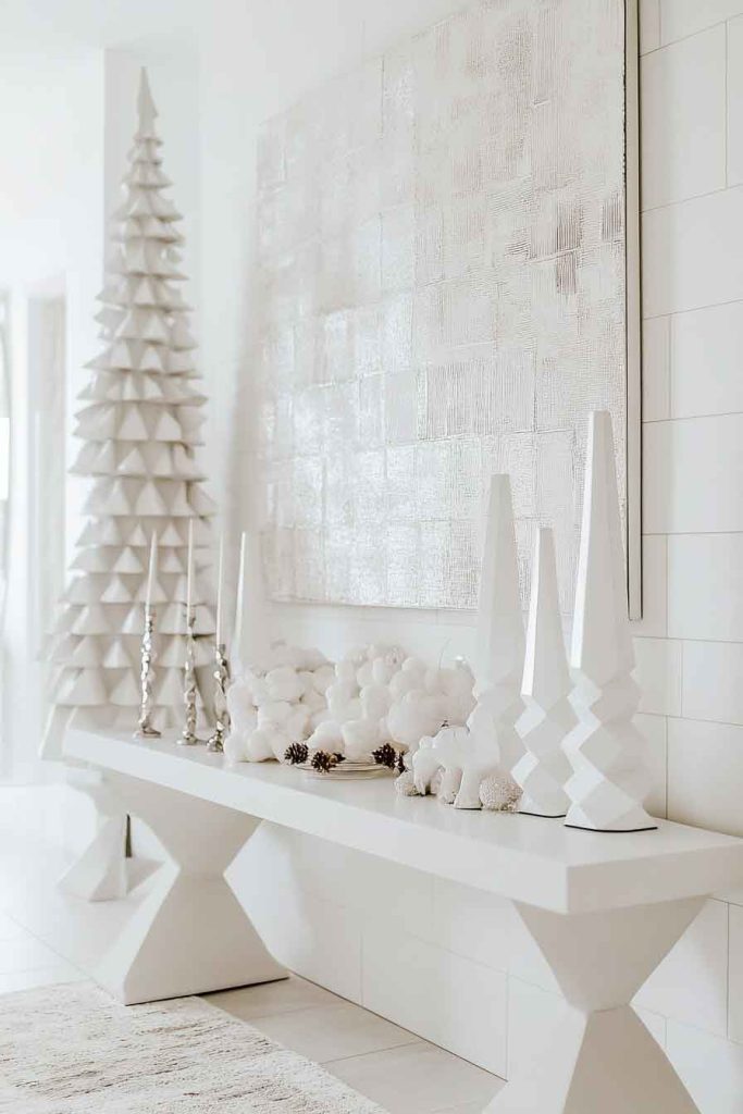 Modern White Christmas Entryway with Geometric Designs