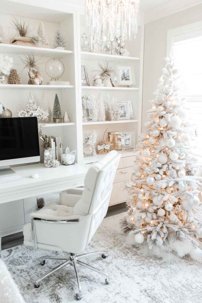 Contemporary White Christmas Office with Metallic Accents