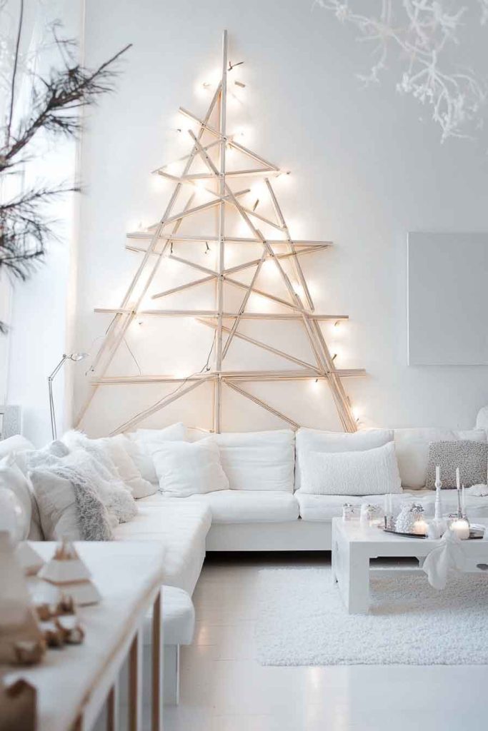 Modern White Christmas Living Room with Geometric Tree