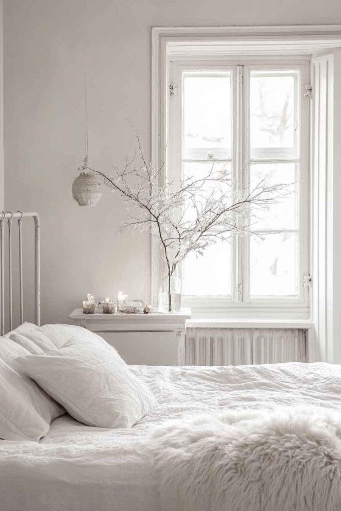 Scandinavian White Christmas Bedroom with Minimal Decor