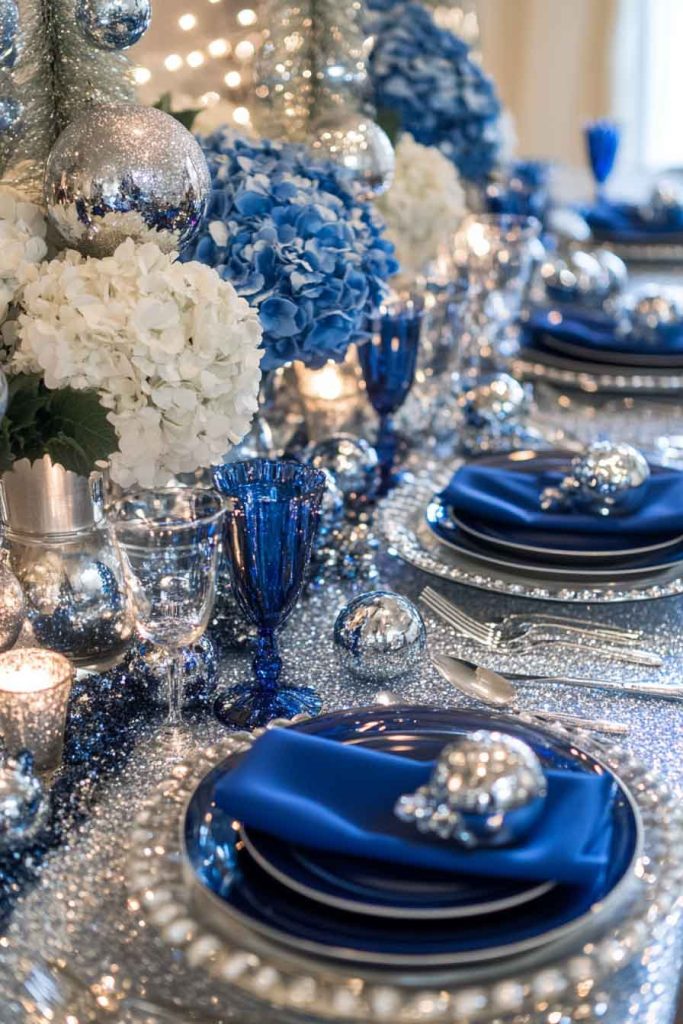 Glamorous Silver and Blue Table